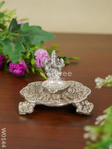 White Metal Ganesh Chowki With Diya - W0144 Diyas