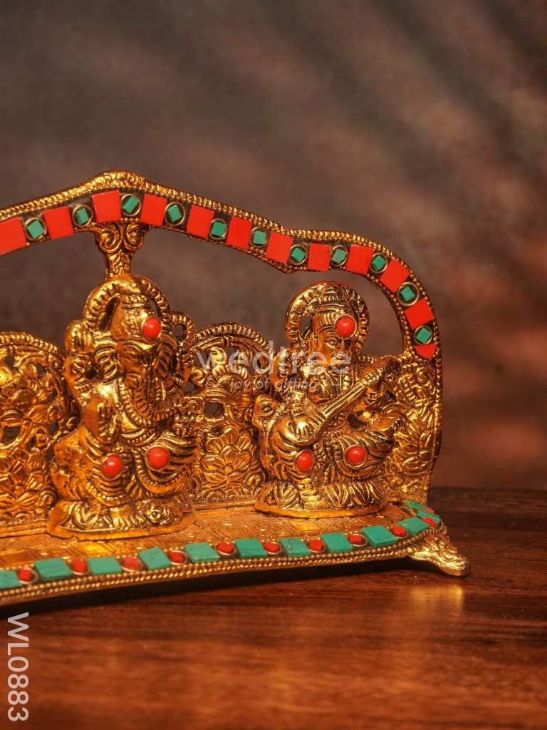 White Metal Ganesh Lakshmi Saraswathi With Gold Finish - Wl0883