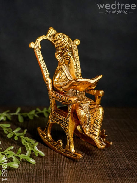 White Metal Ganesha On Chair Gold Finish - W3631 Metal