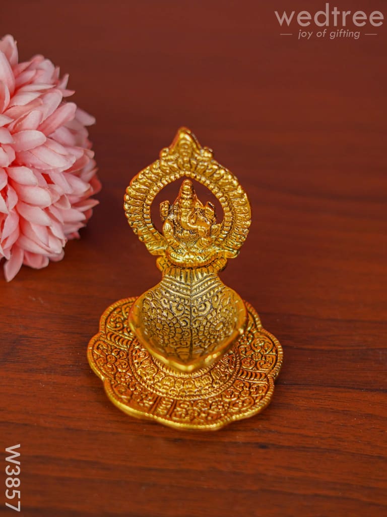 White Metal Ganesha With Diya - W3857 Diyas