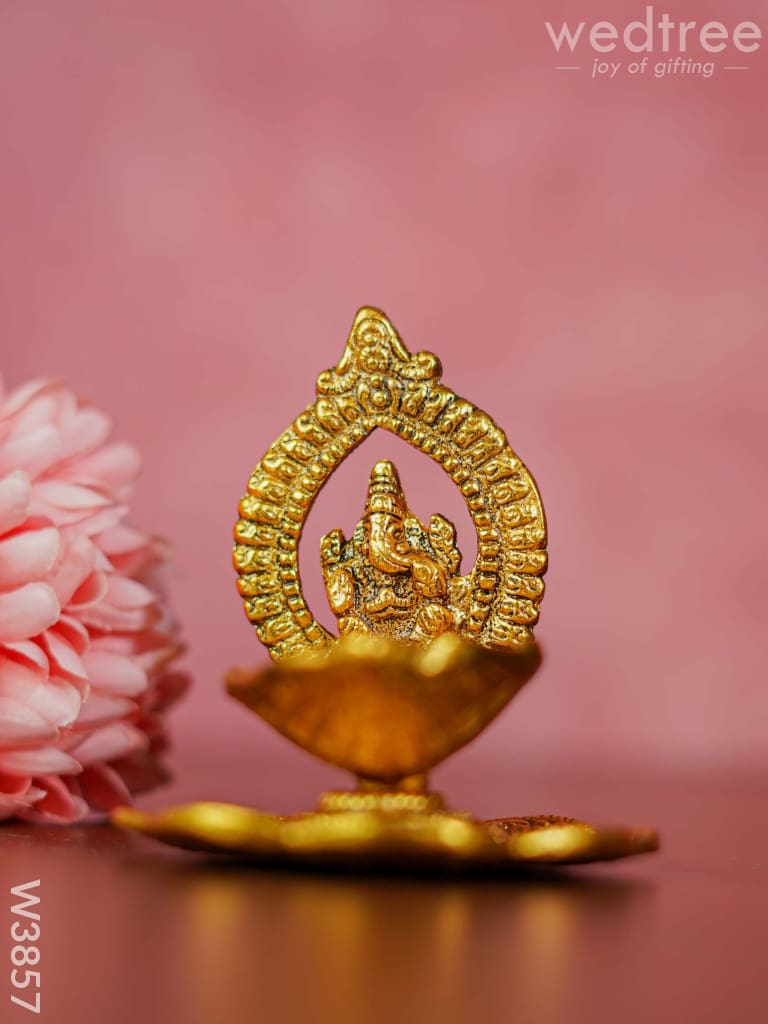 White Metal Ganesha With Diya - W3857 Diyas