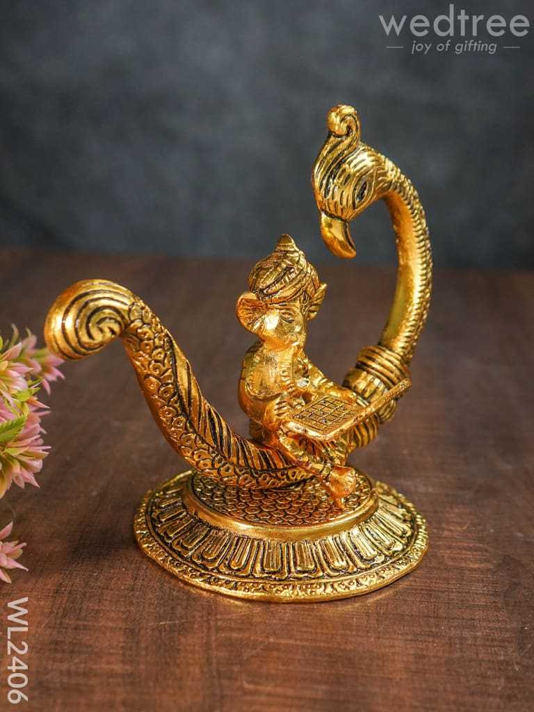 White Metal Ganesha With Laptop - Wl2406