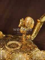 White Metal Gold Finish Arati Stand - W4604 Metal Pooja Utility