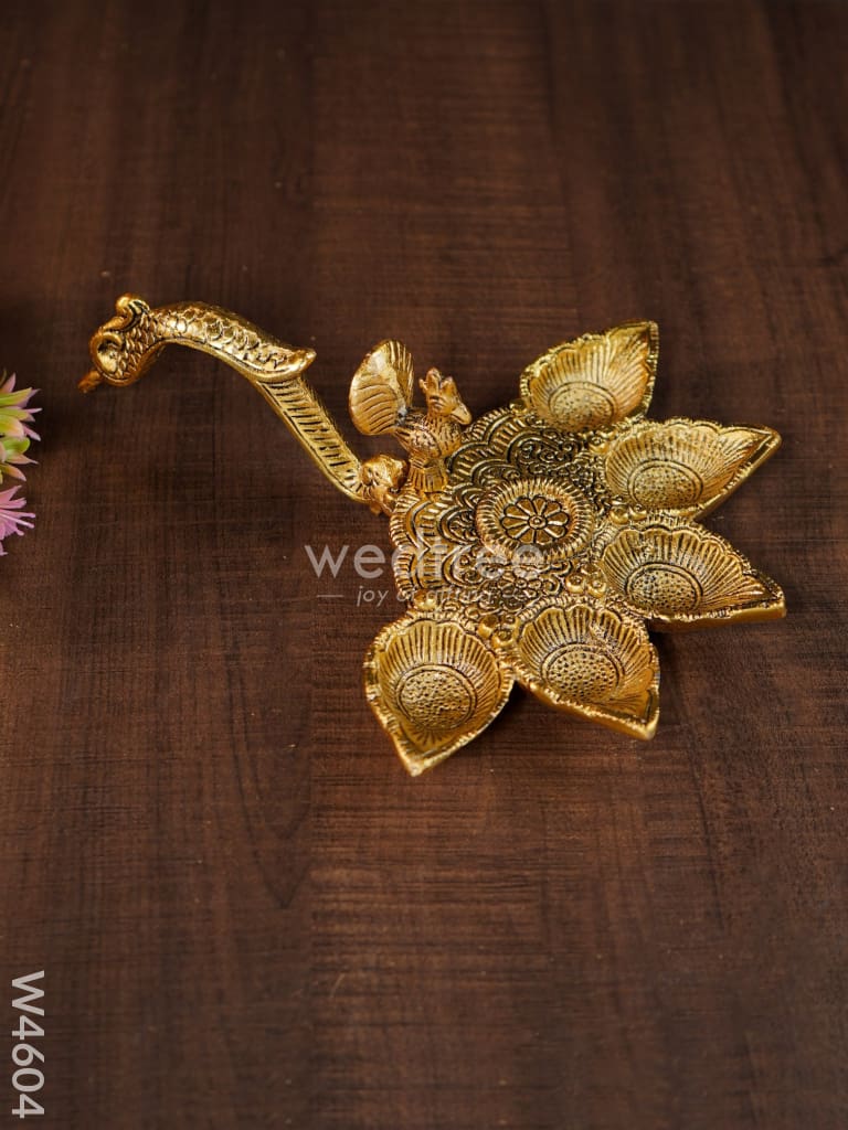 White Metal Gold Finish Arati Stand - W4604 Metal Pooja Utility