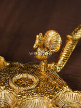 White Metal Gold Finish Arati Stand - W4604 Metal Pooja Utility