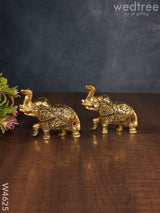 White Metal Gold Finish Elephant Set Of 2 - W4625 Divine Figurines