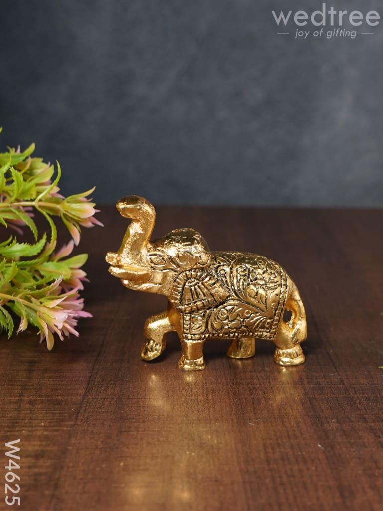 White Metal Gold Finish Elephant Set Of 2 - W4625 Divine Figurines