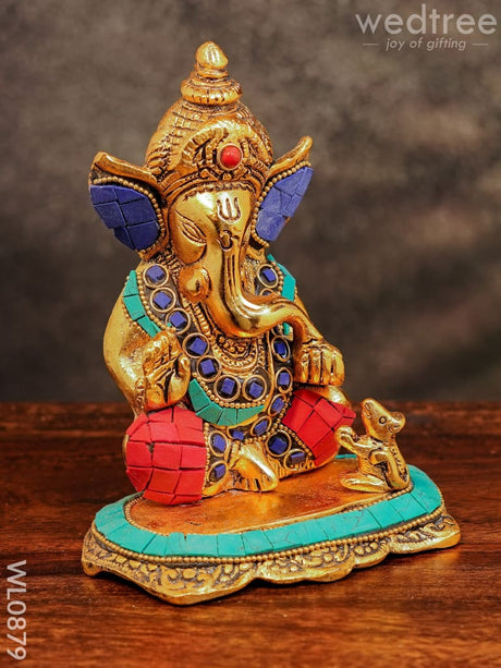 White Metal Gold Finish Ganesh With Mouse Small - Wl0879