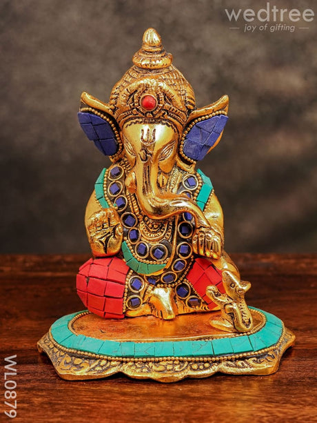 White Metal Gold Finish Ganesh With Mouse Small - Wl0879