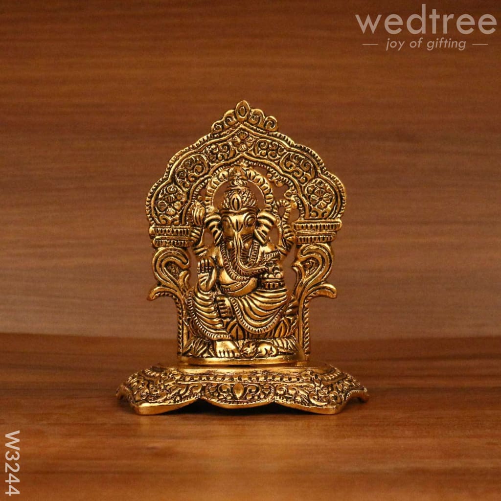 White Metal Gold Finish Ganesha - W3244 Divine Figurines