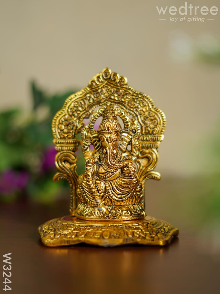 White Metal Gold Finish Ganesha - W3244 Divine Figurines