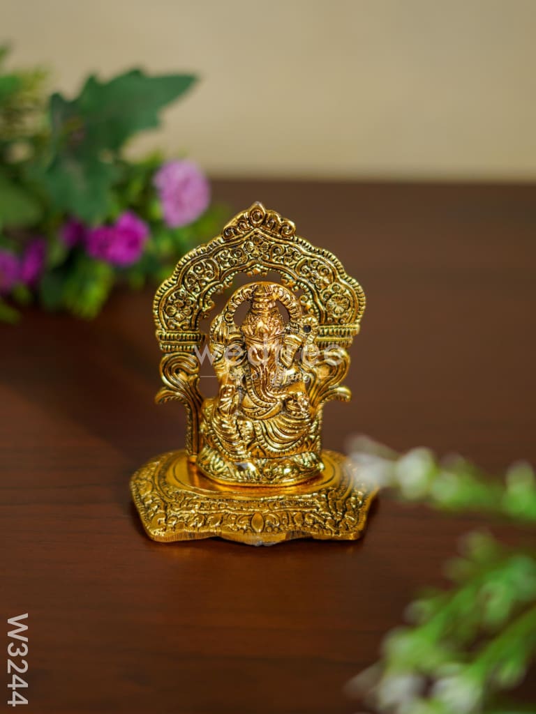 White Metal Gold Finish Ganesha - W3244 Divine Figurines