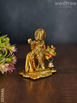 White Metal Gold Finish Krishna With Cow - W4630 Divine Figurines