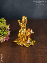 White Metal Gold Finish Krishna With Cow - W4630 Divine Figurines