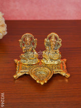 White Metal Gold Lakshmi Ganesha With Diya Divine Figurines