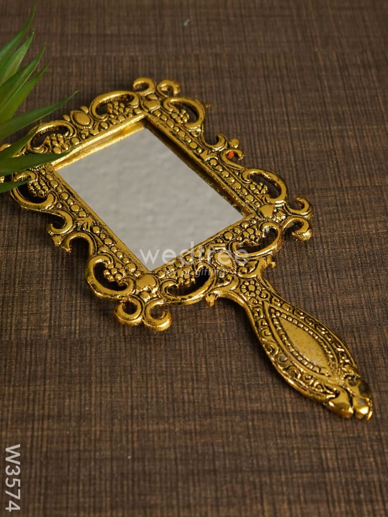 White Metal Hand Mirror With Gold Finish Medium - W3574 Mirrors Return Gifts