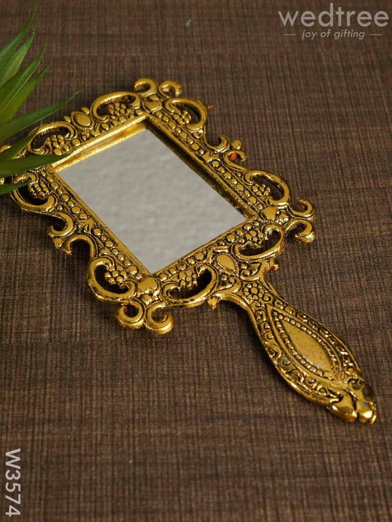 White Metal Hand Mirror With Gold Finish Medium - W3574 Mirrors Return Gifts