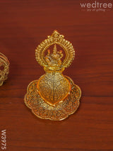 White Metal Lakshmi Hand Diya With Gold Finish - W3975 Diyas