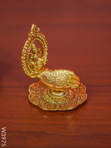 White Metal Lakshmi Hand Diya With Gold Finish - W3975 Diyas