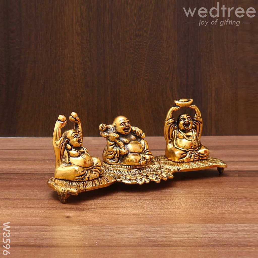 White Metal Laughing Buddha Gold Finish - W3596 Home Decors