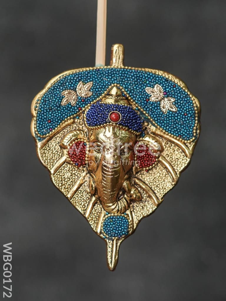 White Metal Leaf Ganesha Face With Colourful Beads - Wbg0172 Divine Figurines