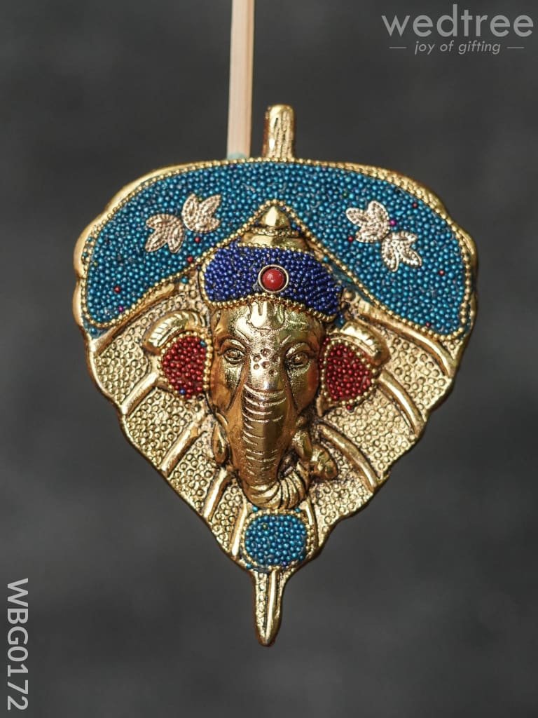 White Metal Leaf Ganesha Face With Colourful Beads - Wbg0172 Divine Figurines