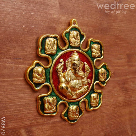 White Metal Nav Ganesha With Minakari Enamel Gold Finish- W3970 Home Decors