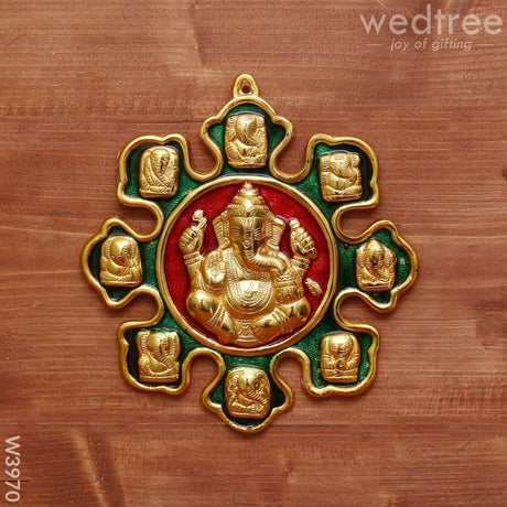 White Metal Nav Ganesha With Minakari Enamel Gold Finish- W3970 Home Decors