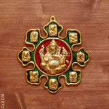 White Metal Nav Ganesha With Minakari Enamel Gold Finish- W3970 Home Decors