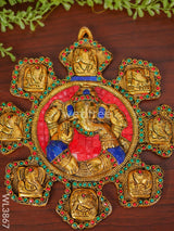 White Metal Navaganesha Wall Hanging With Multi-Colour Stone Work - Wl3867