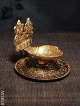 White Metal Oxidised Lakshmi Ganesh Hand Diya Gold Finish - W3858 Diyas