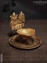White Metal Oxidised Lakshmi Ganesh Hand Diya Gold Finish - W3858 Diyas