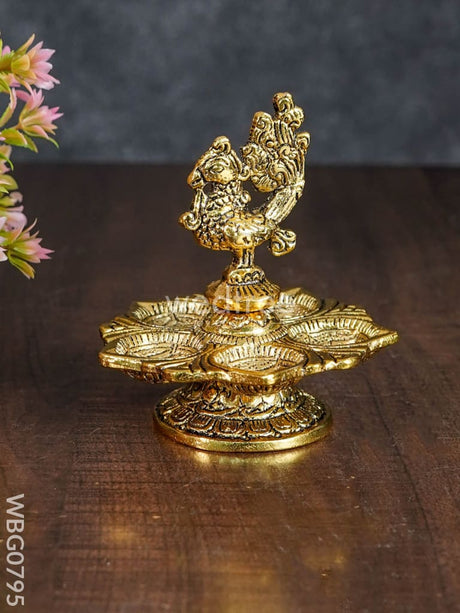 White Metal Peacock 5 Face Diya - Wbg0795 Divine Figurines