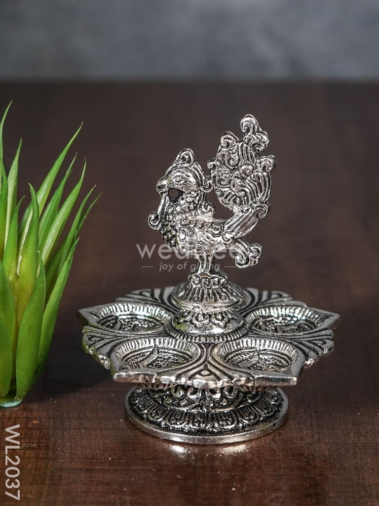 White Metal Peacock 5 Face Diya - Wl2037 Divine Figurines