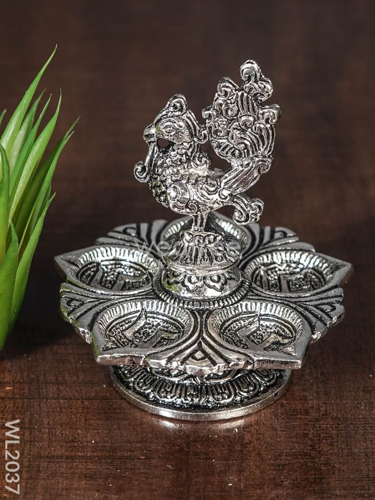 White Metal Peacock 5 Face Diya - Wl2037 Divine Figurines