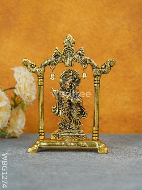 White Metal Radha-Krishna Arch With Bells - Wbg1274 Metal Figurine