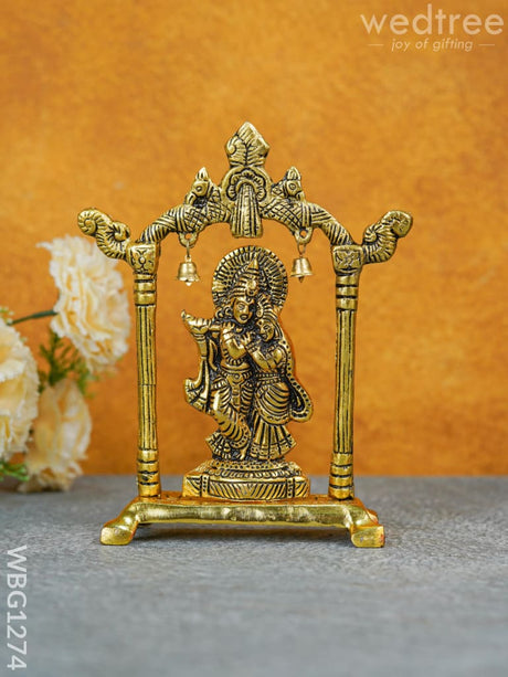 White Metal Radha-Krishna Arch With Bells - Wbg1274 Metal Figurine