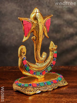 White Metal U Shaped Ganesha With Gold Finish - Wl0881