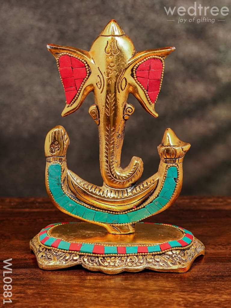 White Metal U Shaped Ganesha With Gold Finish - Wl0881