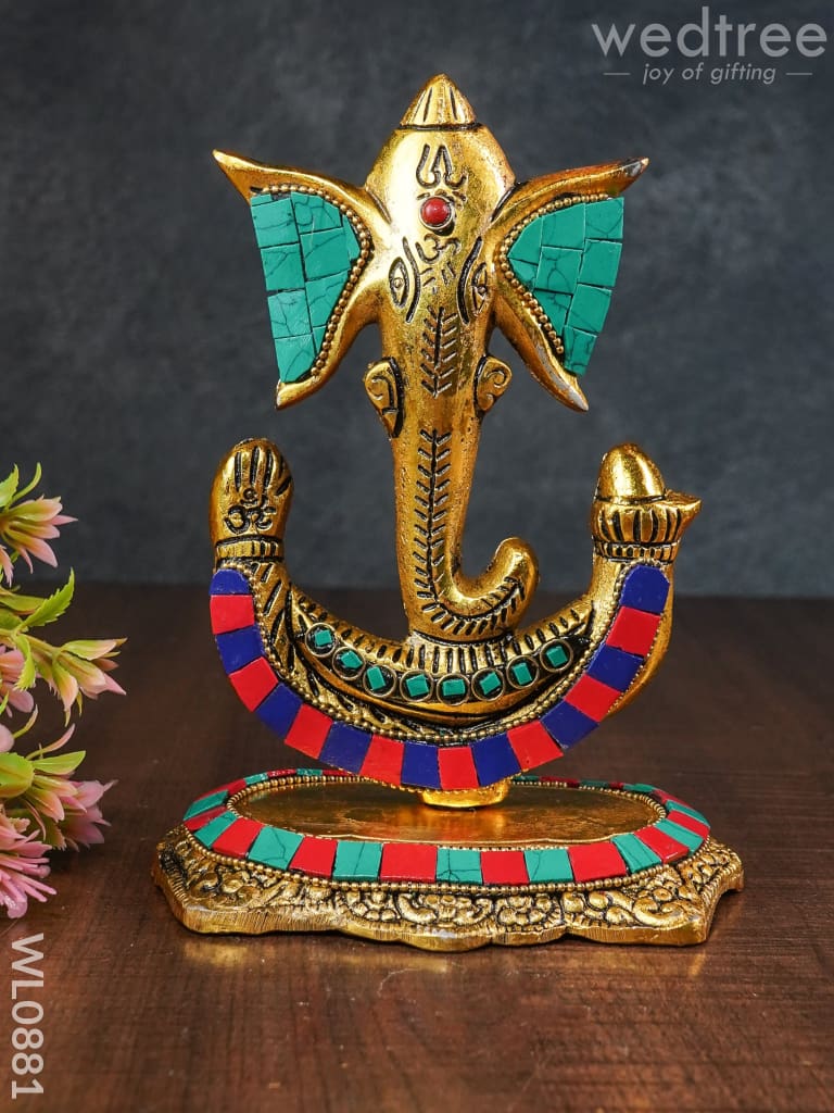 White Metal U Shaped Ganesha With Gold Finish - Wl0881