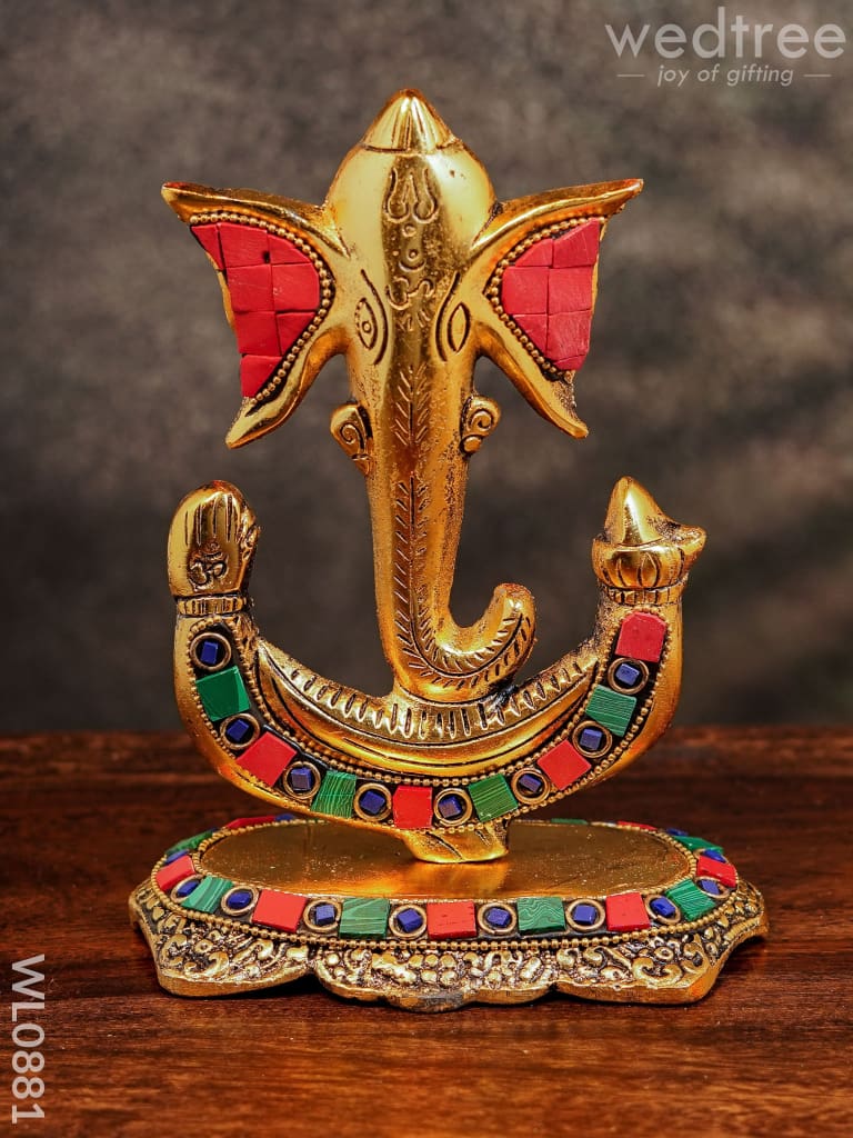 White Metal U Shaped Ganesha With Gold Finish - Wl0881