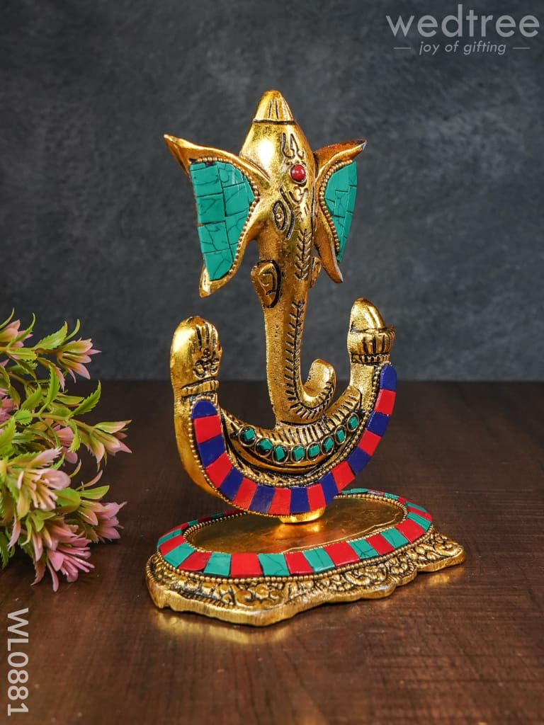 White Metal U Shaped Ganesha With Gold Finish - Wl0881