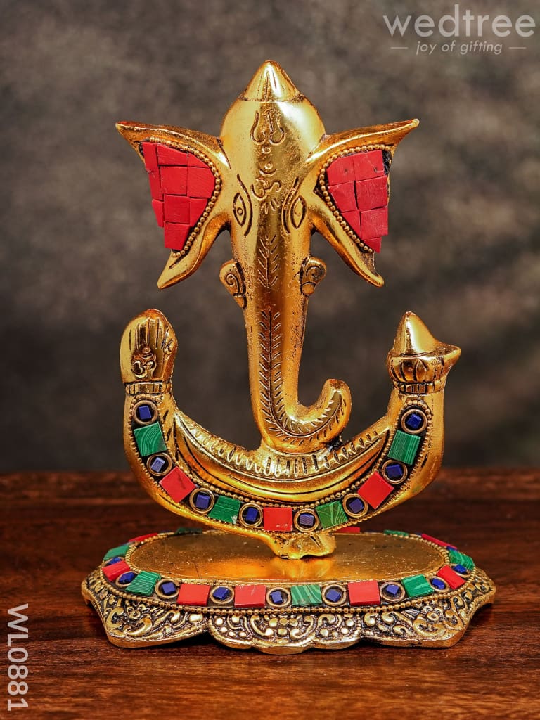 White Metal U Shaped Ganesha With Gold Finish - Wl0881