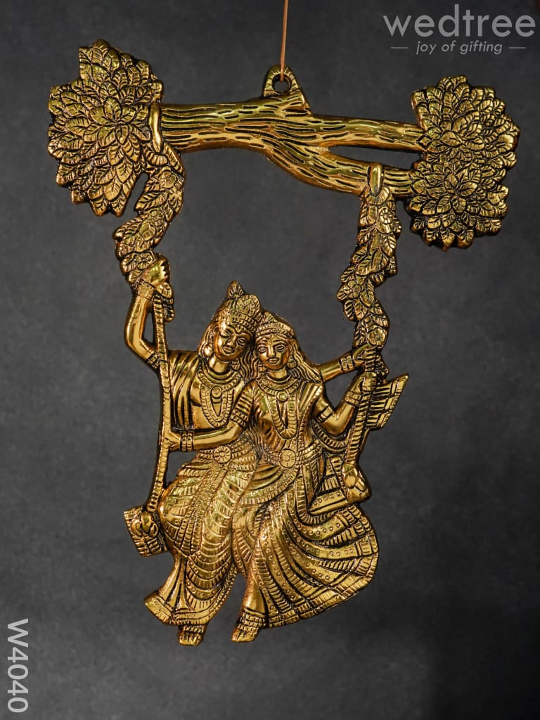 White Metal Wall Hanging Radha Krishna On Swing Under Tree - W4040 Metal