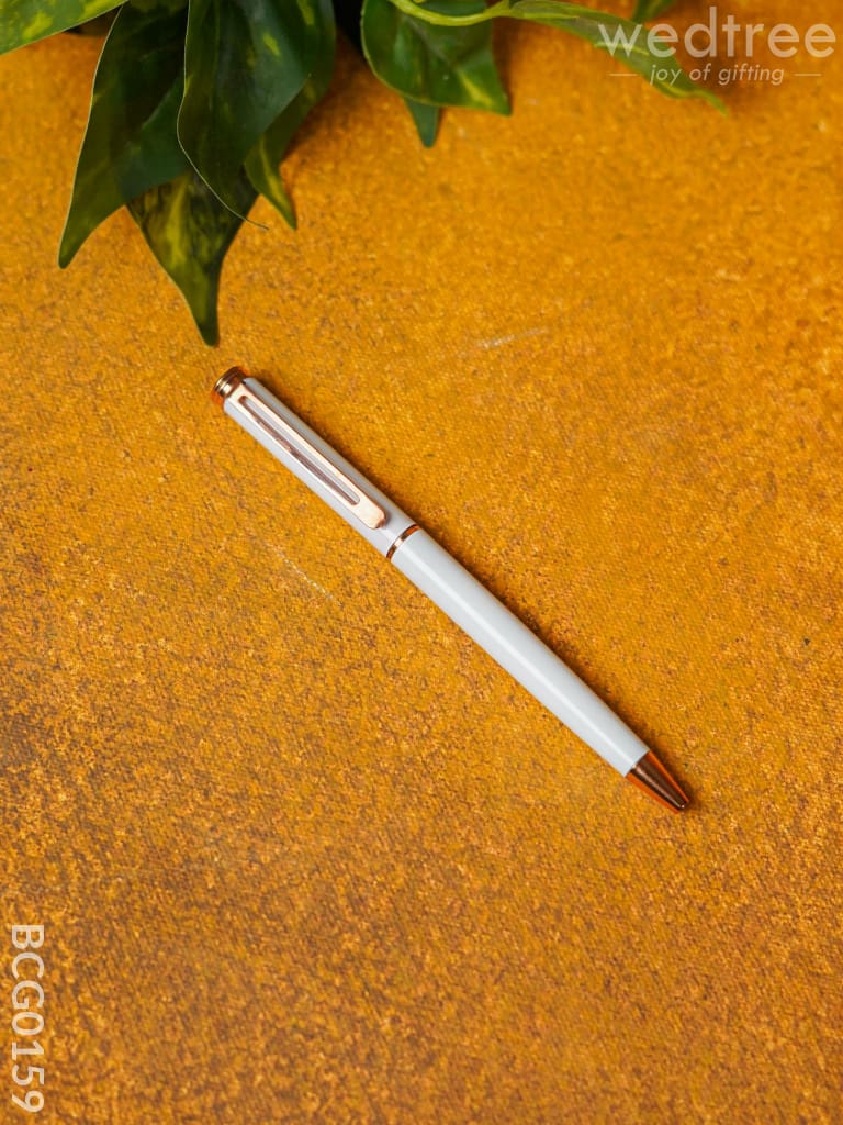 White With Silver Finish - Roller Ball Point Pen Bcg0159 Office Utility