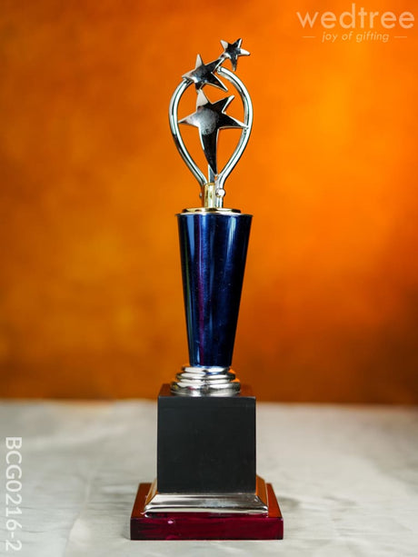 Wooden Blue Trophy With 3 Stars - Bcg0216 14 Inch Branding