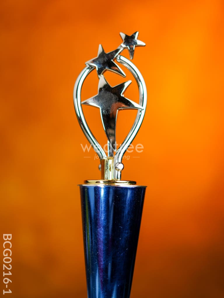 Wooden Blue Trophy With 3 Stars - Bcg0216 Branding