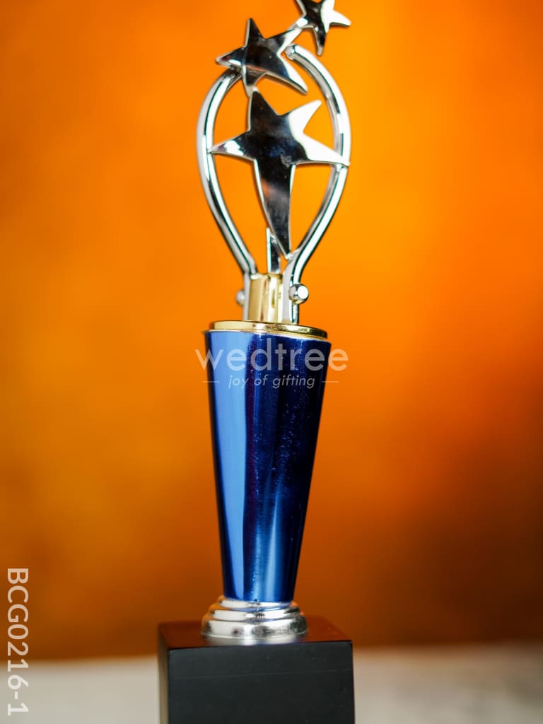 Wooden Blue Trophy With 3 Stars - Bcg0216 Branding