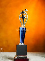 Wooden Blue Trophy With 3 Stars - Bcg0216 Branding