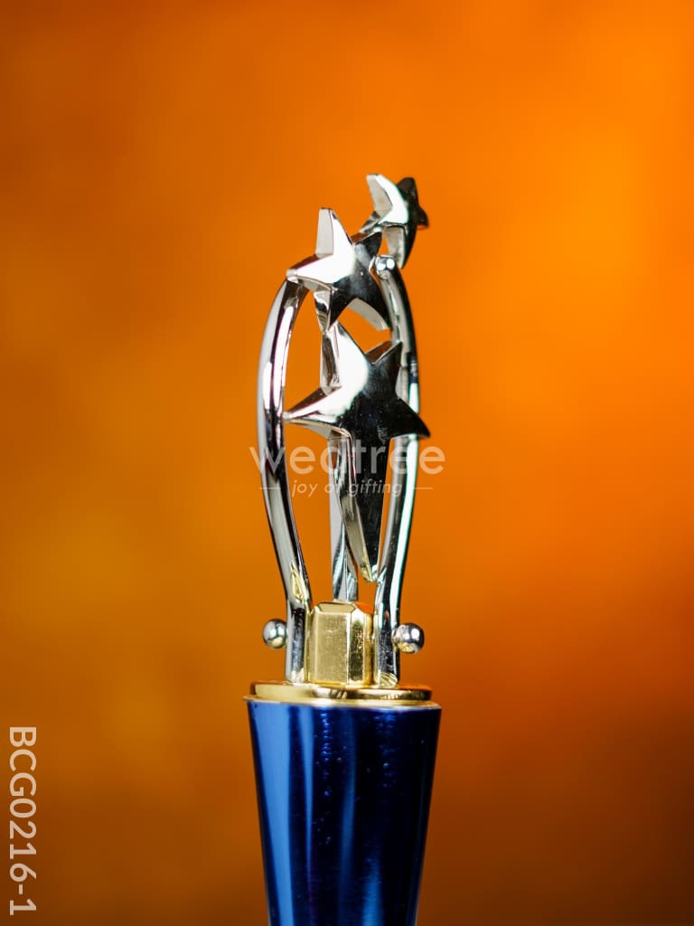 Wooden Blue Trophy With 3 Stars - Bcg0216 Branding